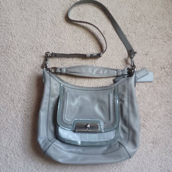Coach‎ F18287 Kristin Spectator Tote Shoulder Bag Gray Croc Python Trim Embossed - Picture 1 of 7